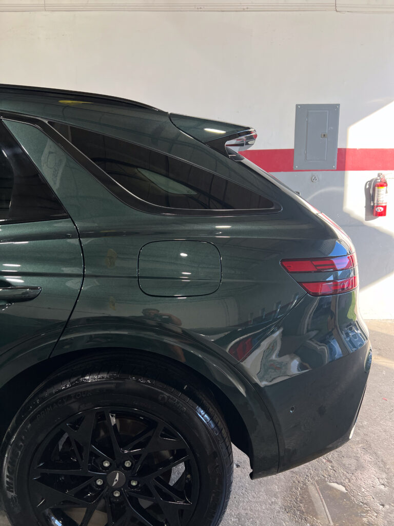 Car after collision repair with smooth body and fresh paint finish